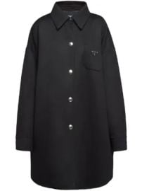 Prada logo-plaque Wool Coat Black at Farfetch